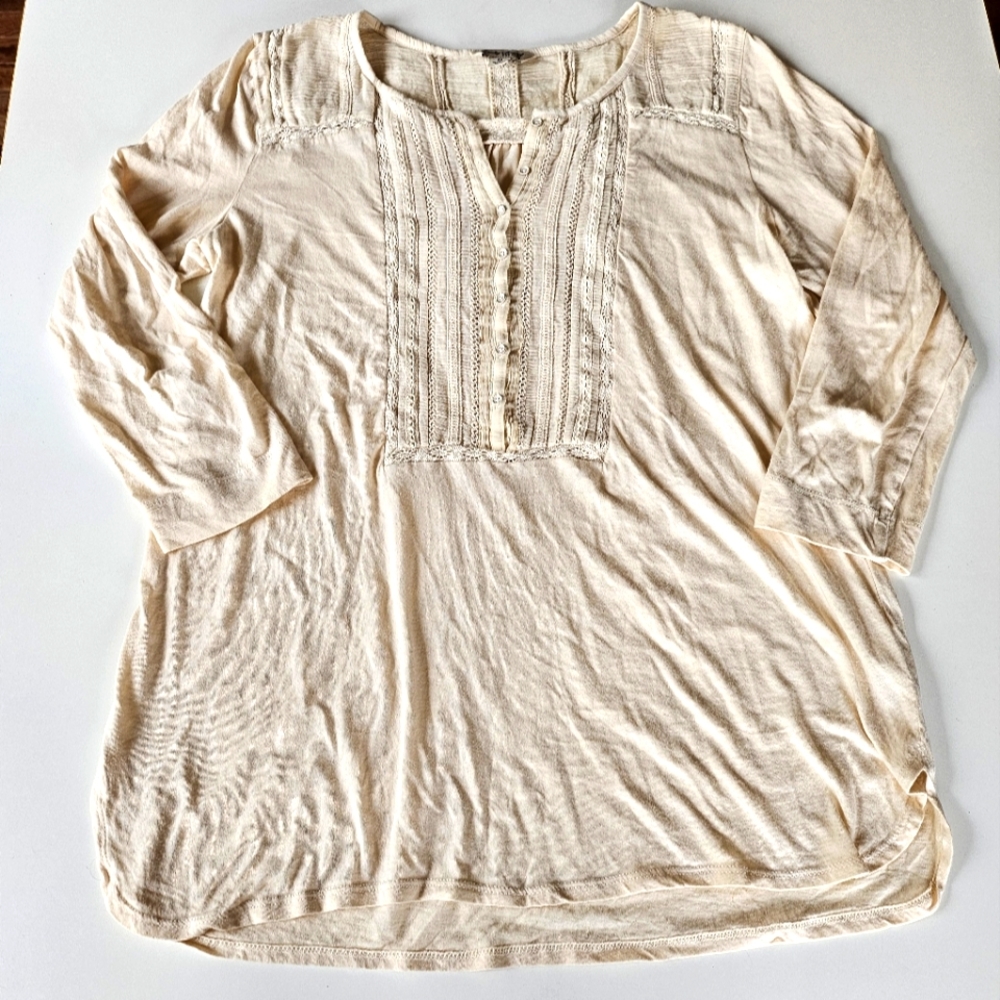 Lucky Brand Lace Detailed 3/4 Sleeve Top